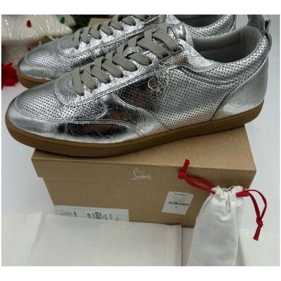 Christian Louboutin tutti rui low top metallic leather sneakers size 43 - Picture 6 of 7